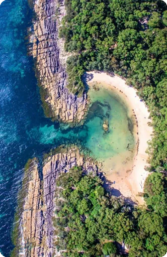 Portrait aerial view of Honeymoon Bay